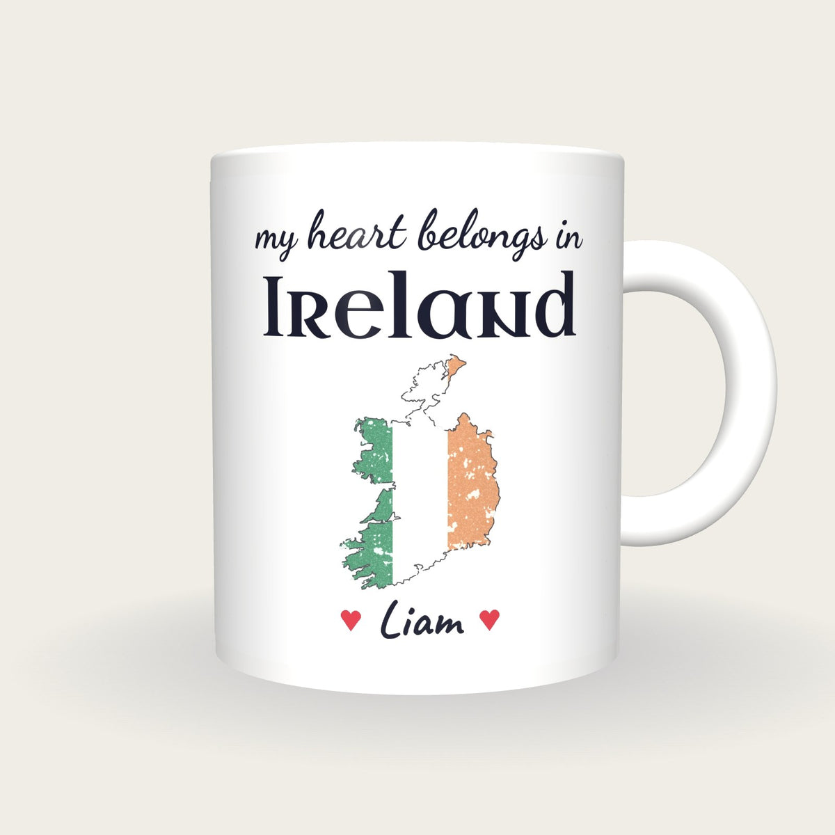 Personalised Ireland Map Mug, My Heart Belongs In Ireland, front