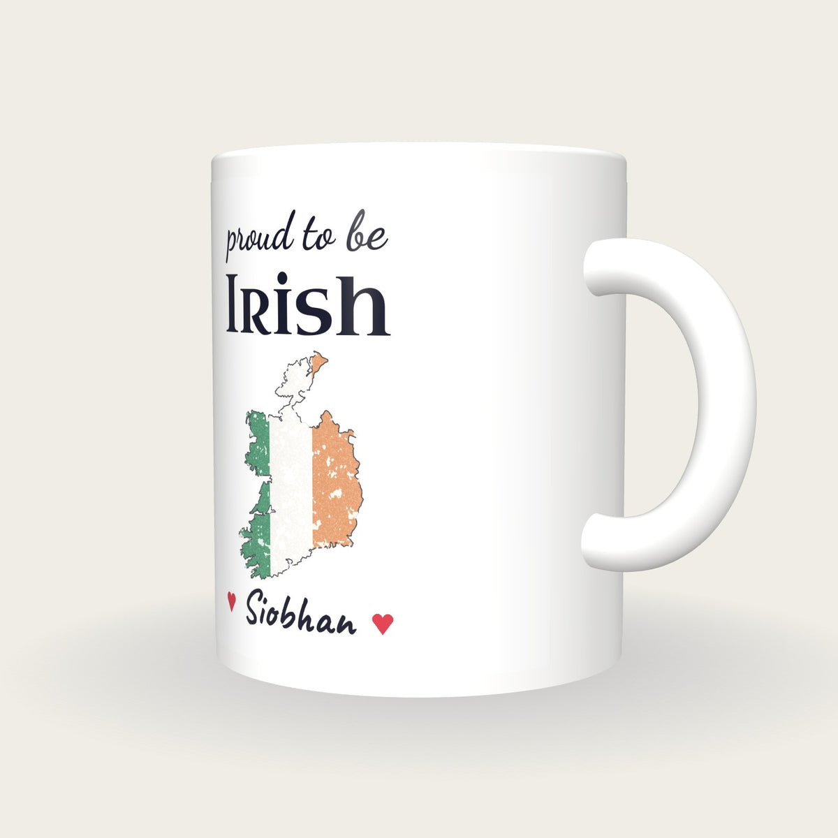 Personalised Ireland Map Mug, Proud To Be Irish, three-quarter view