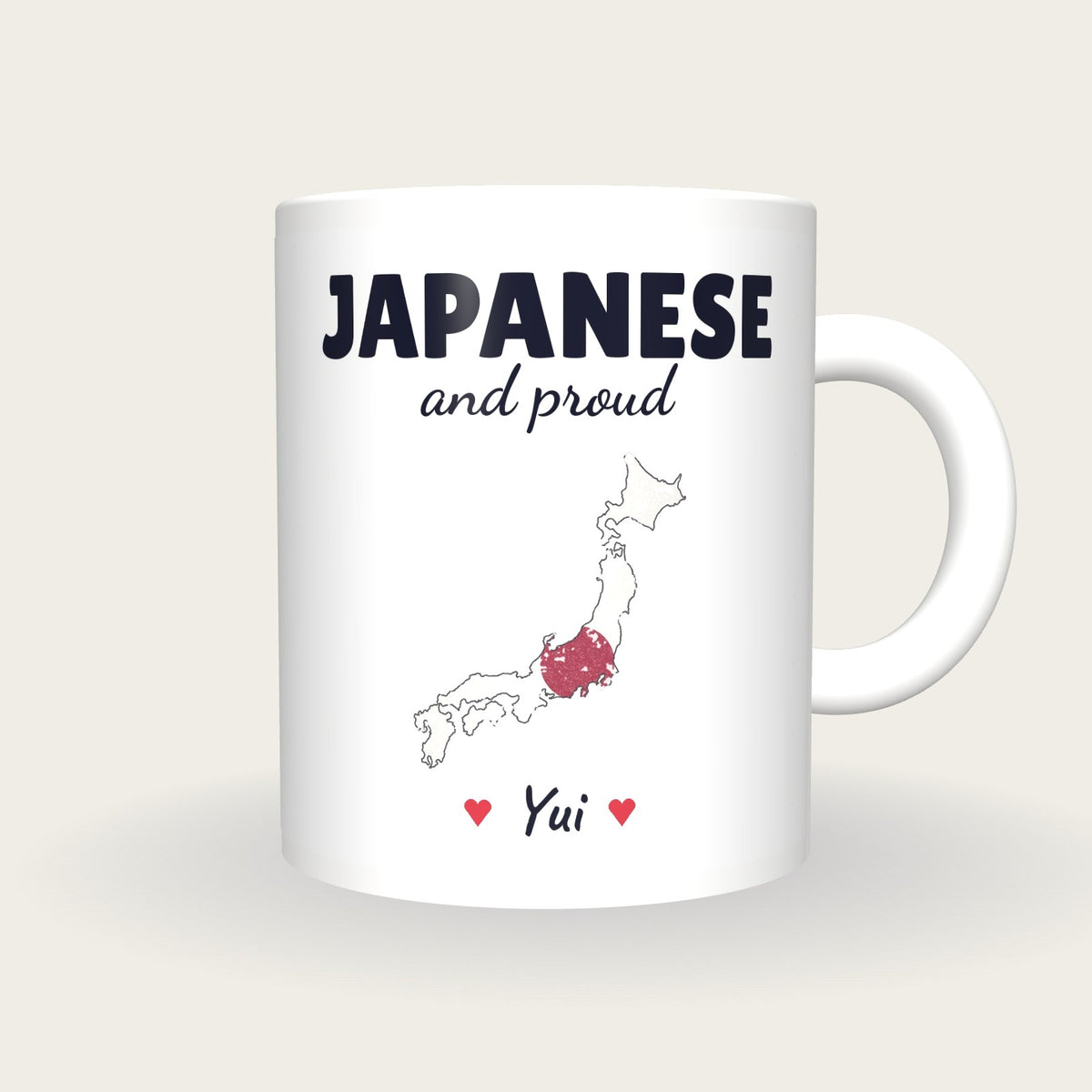 Personalised Japan Map Mug, Japanese And Proud, front