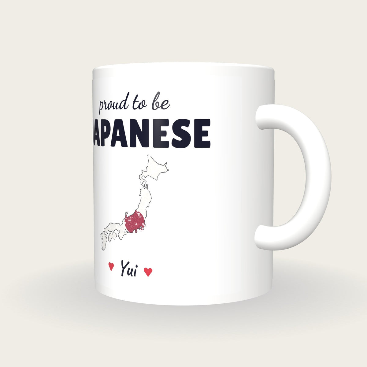 Personalised Japan Map Mug, Proud To Be Japanese, three-quarter view