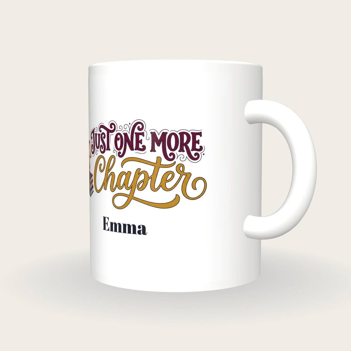 Personalised Just One More Chapter Book Mug, three-quarter view