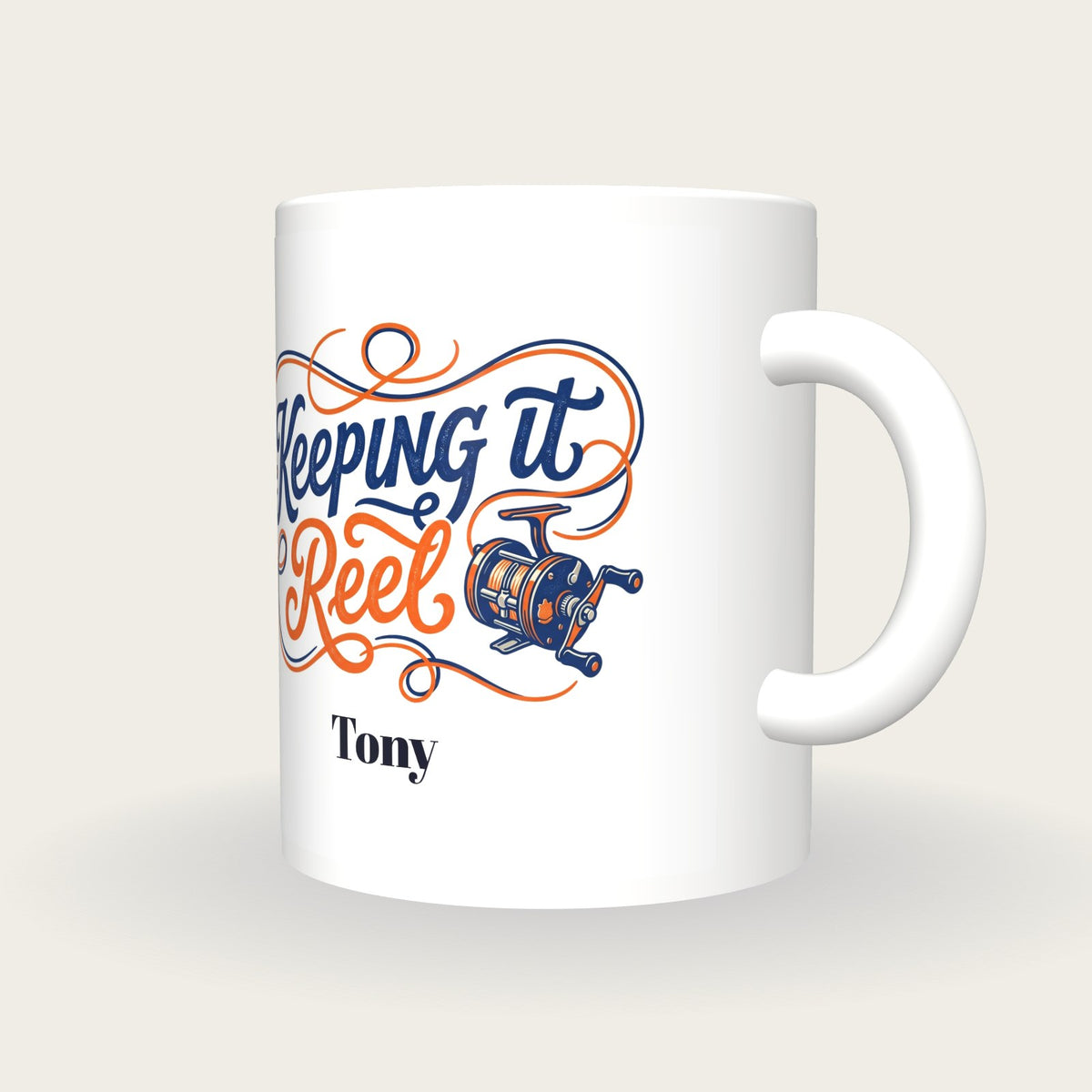 Personalised Keeping It Reel Fishing Mug, three-quarter view
