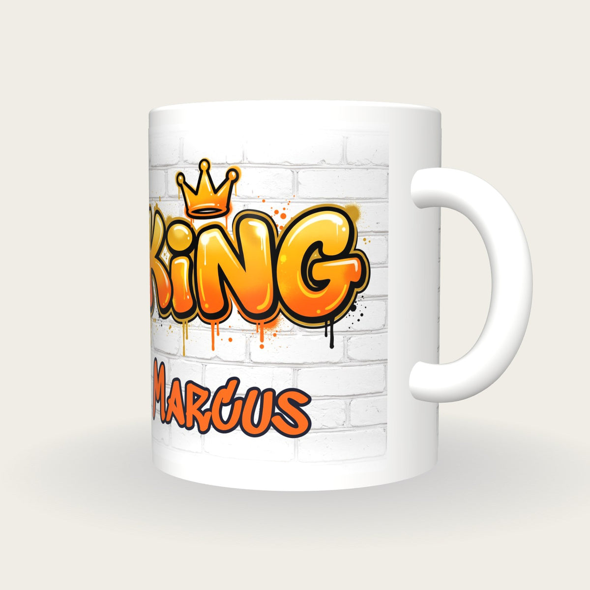 Personalised King Graffiti Mug, three-quarter view