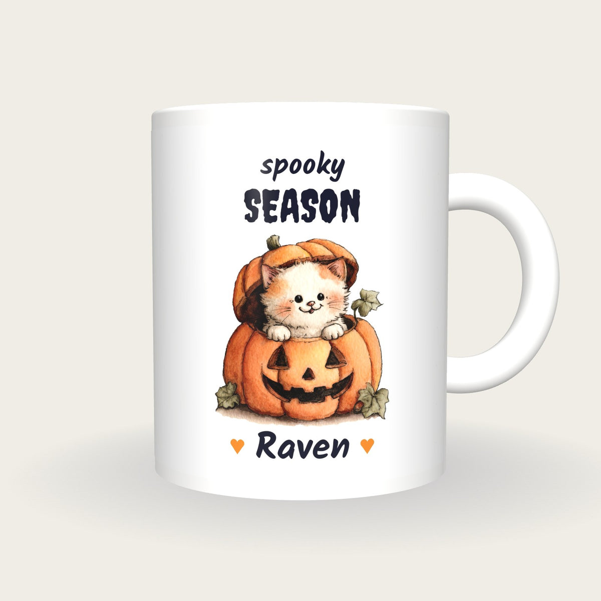 Personalised Kitten In A Pumpkin Mug, Spooky Season, front