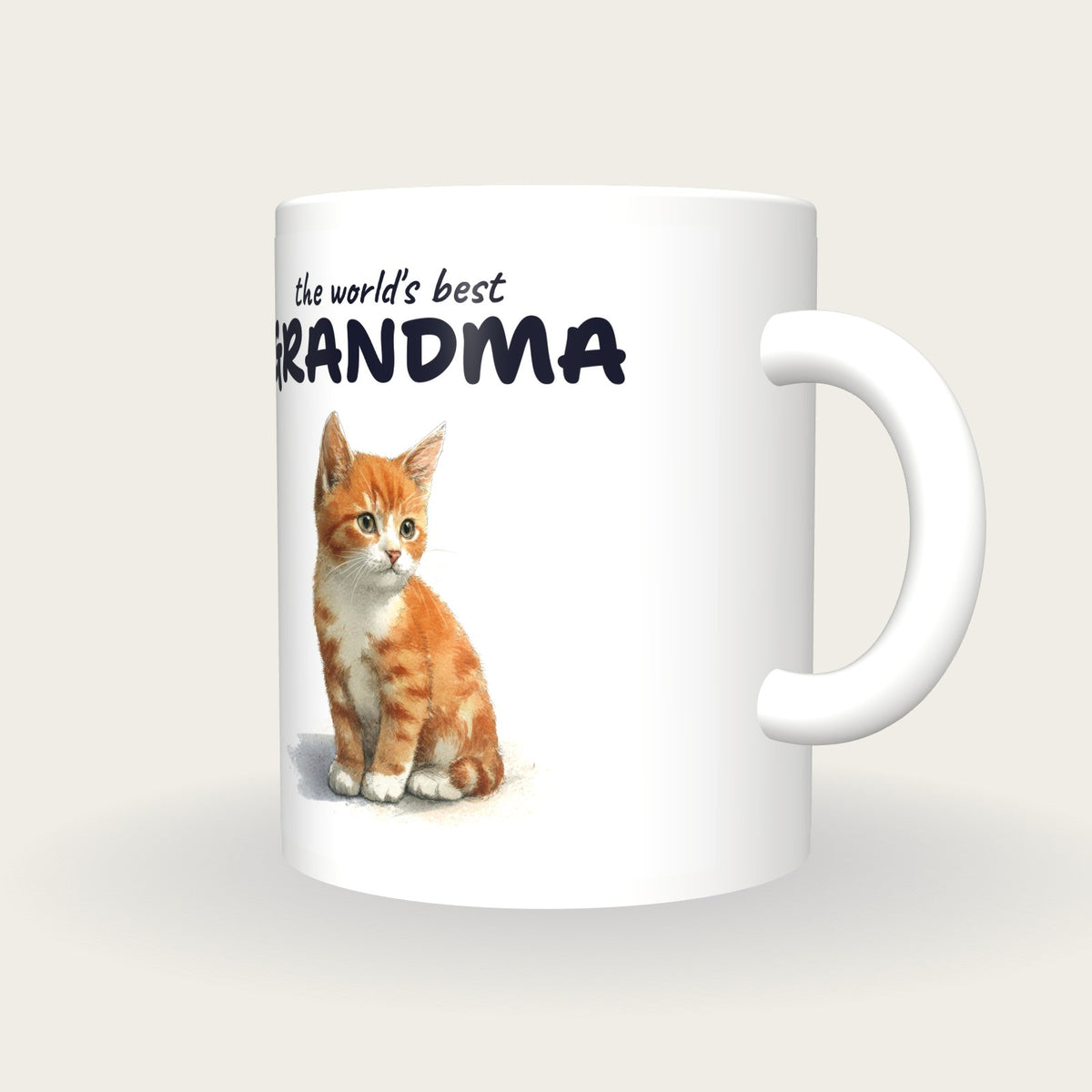 Personalised Kitten Mug, Best Grandma, three-quarter view