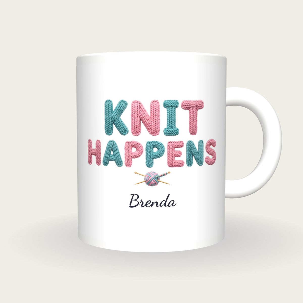 Personalised Knit Happens Knitting Mug, front