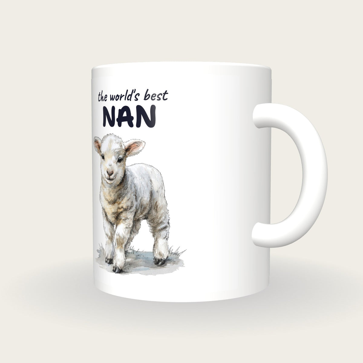 Personalised Lamb Mug, Best Nan, three-quarter view