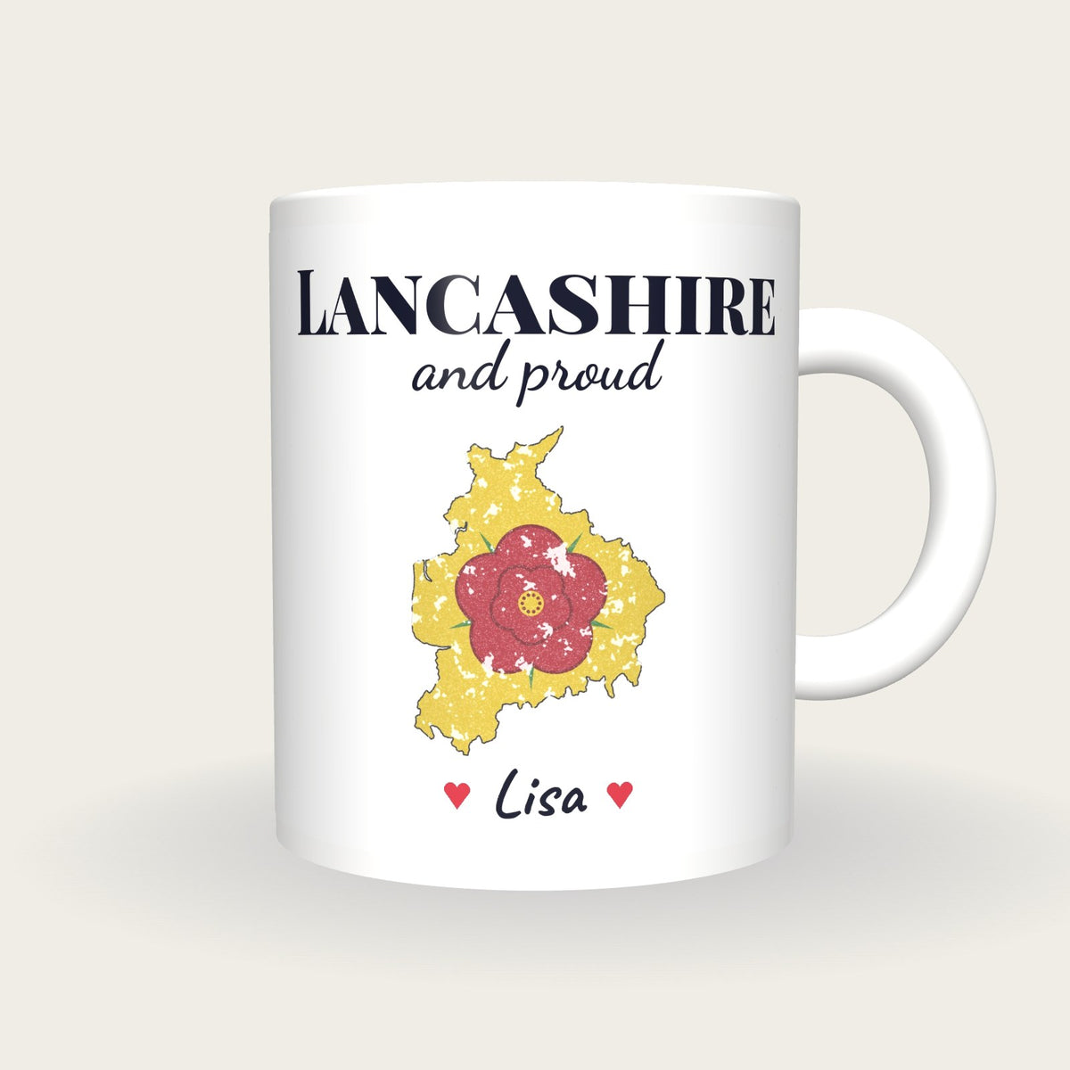 Personalised Lancashire Map Mug, Lancashire And Proud, front