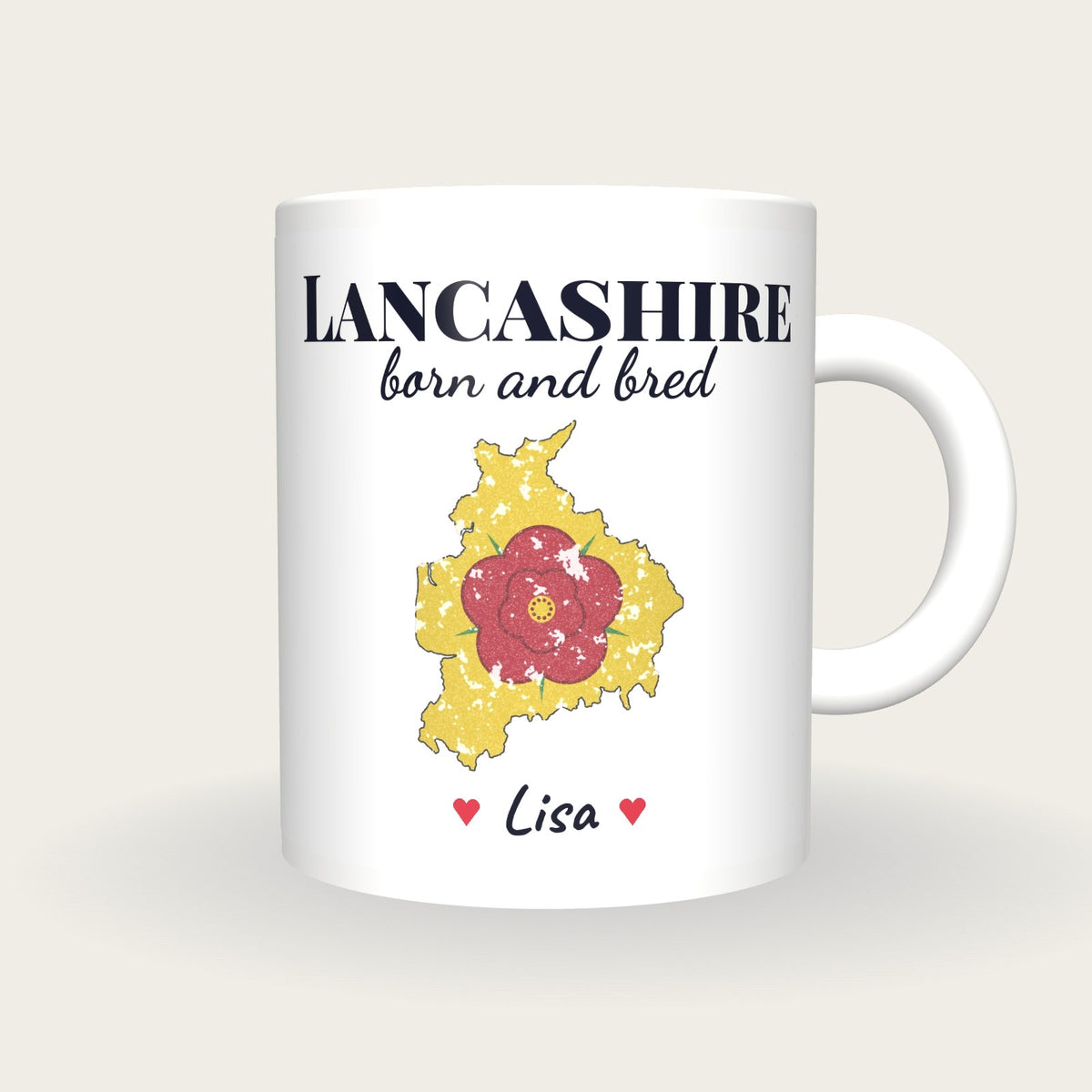 Personalised Lancashire Map Mug, Lancashire Born And Bred, front