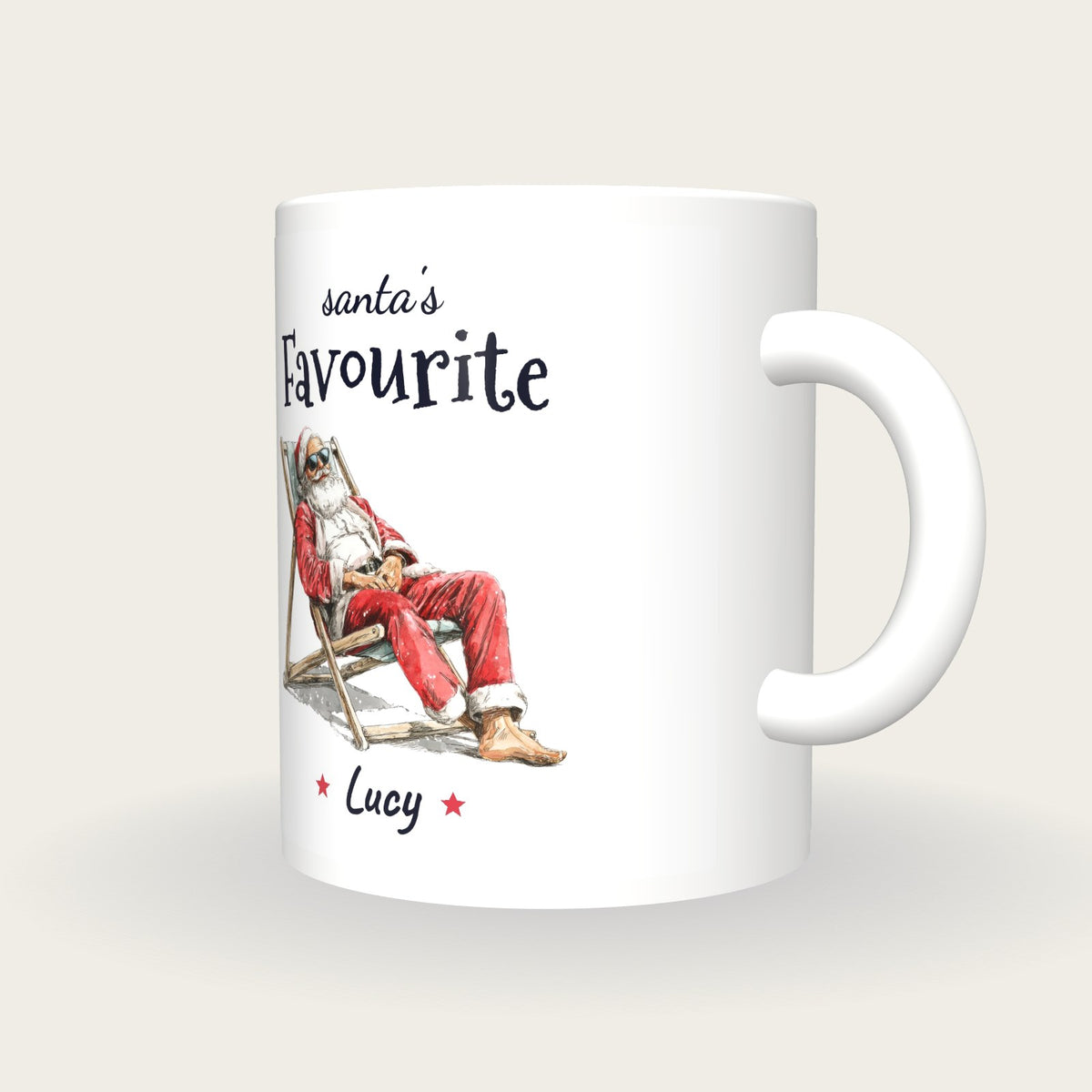 Personalised Lazy Santa Mug, Santa's Favourite, three-quarter view