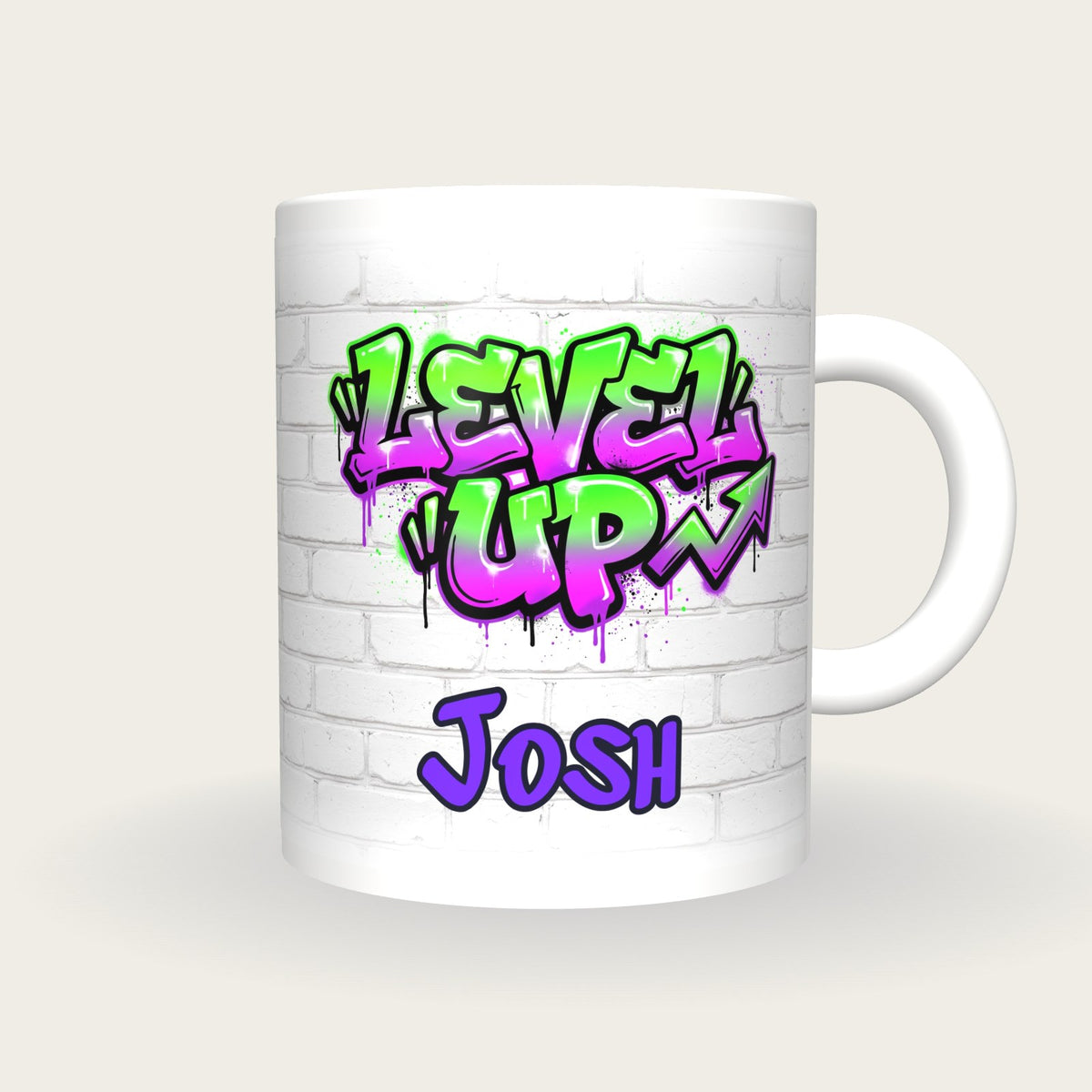 Personalised Level Up Graffiti Mug, front