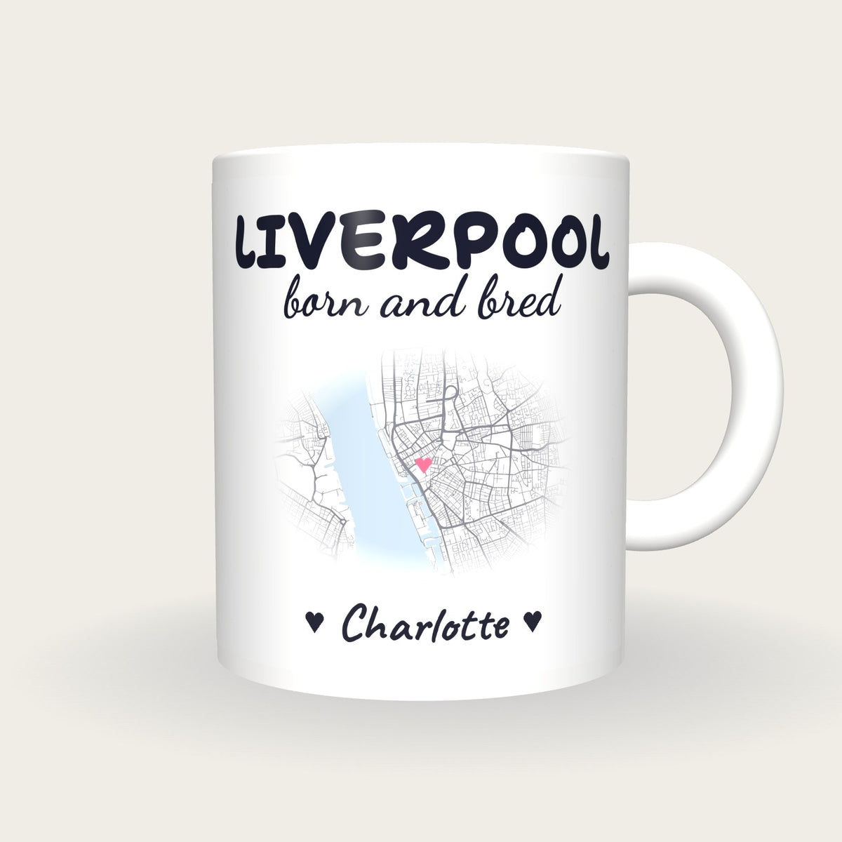 Personalised Liverpool Map Mug, Liverpool Born And Bred, front