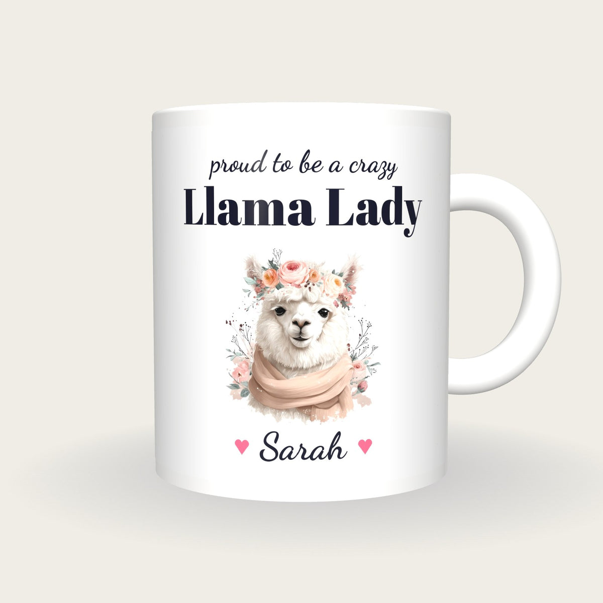 Personalised Llama Mug, Crazy Llama Lady, front