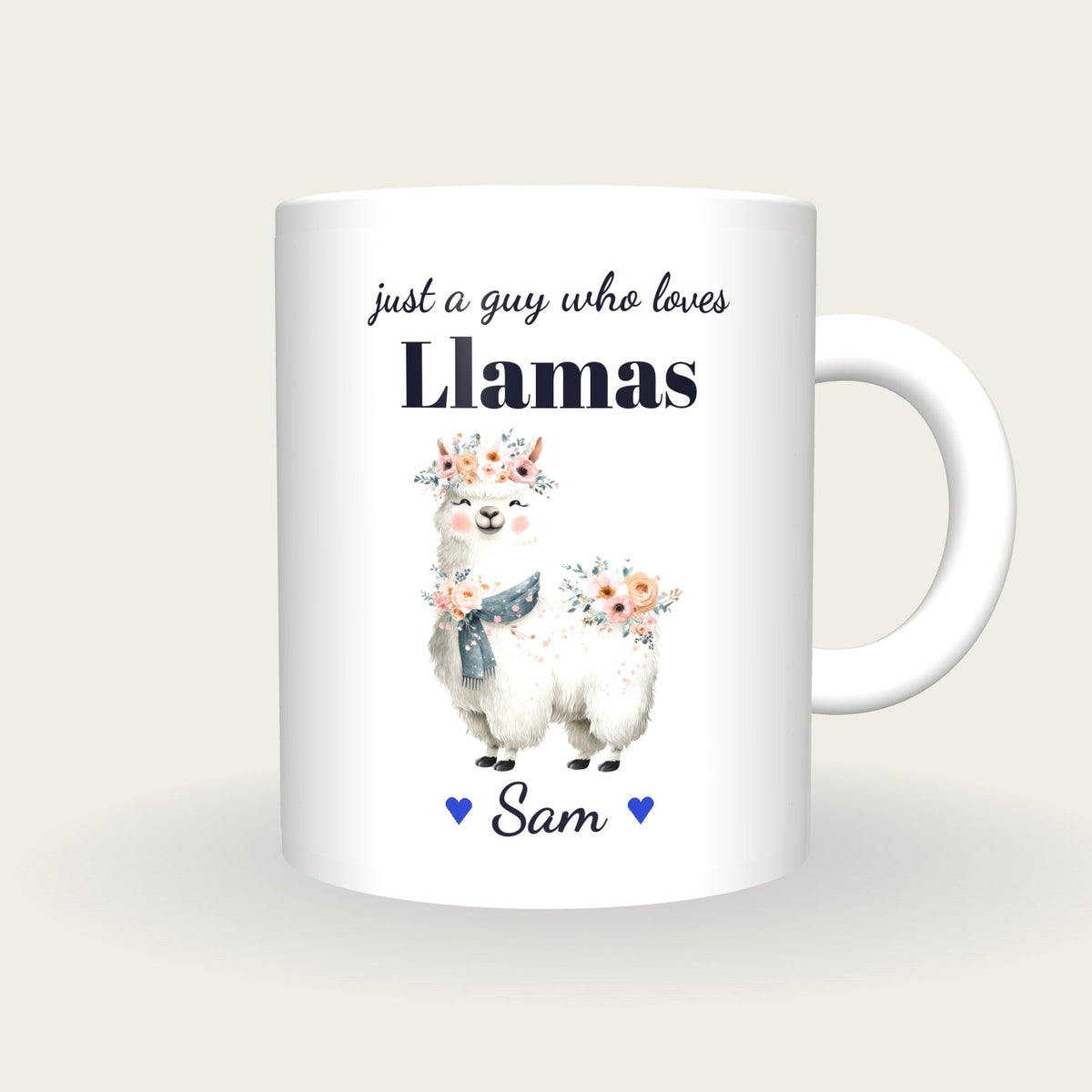 Personalised Llama Mug, Just A Guy Who Loves Llamas, front