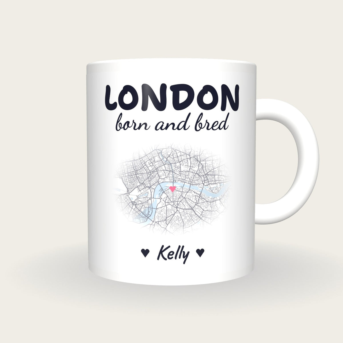 Personalised London Map Mug, London Born And Bred, front