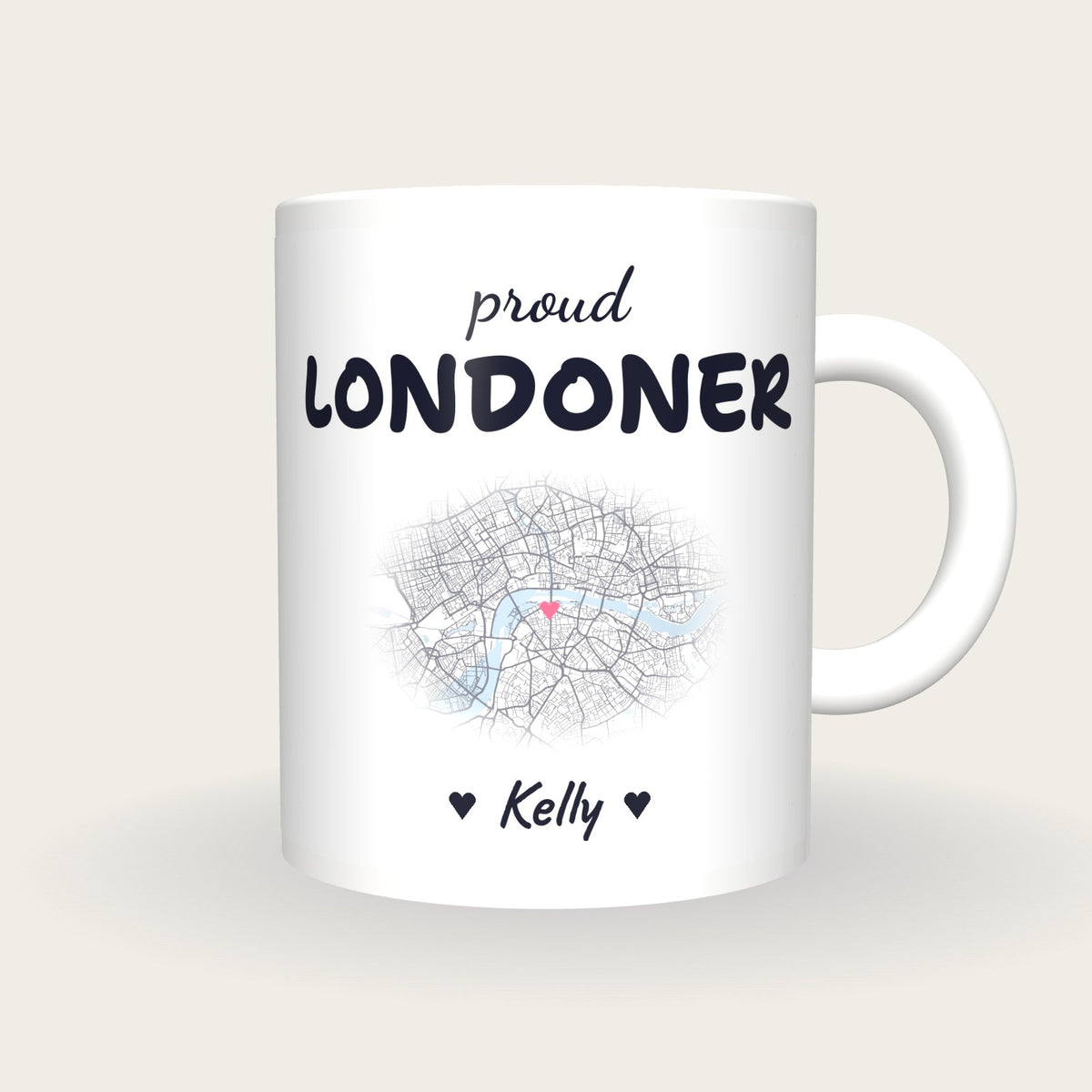 Personalised London Map Mug, Proud Londoner, front