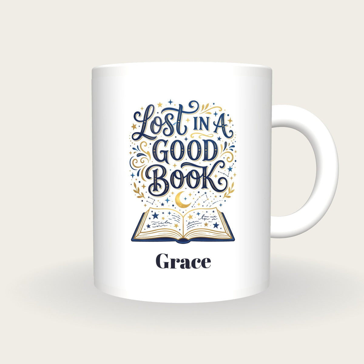 Personalised Lost In A Good Book Mug, front