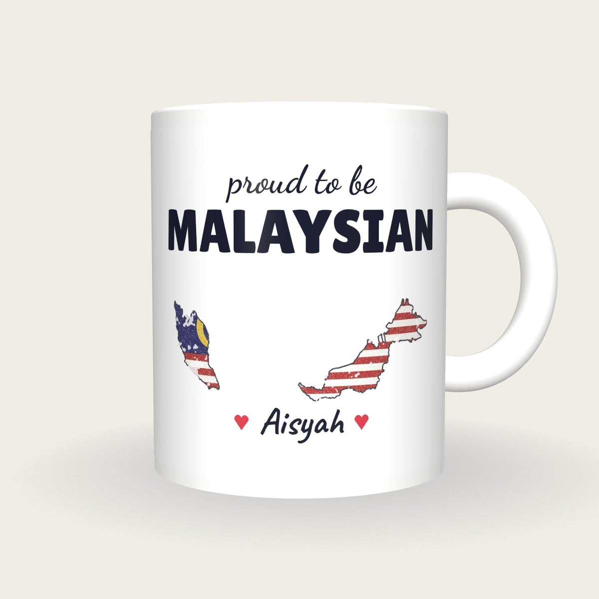Personalised Malaysia Map Mug, Proud To Be Malaysian, front