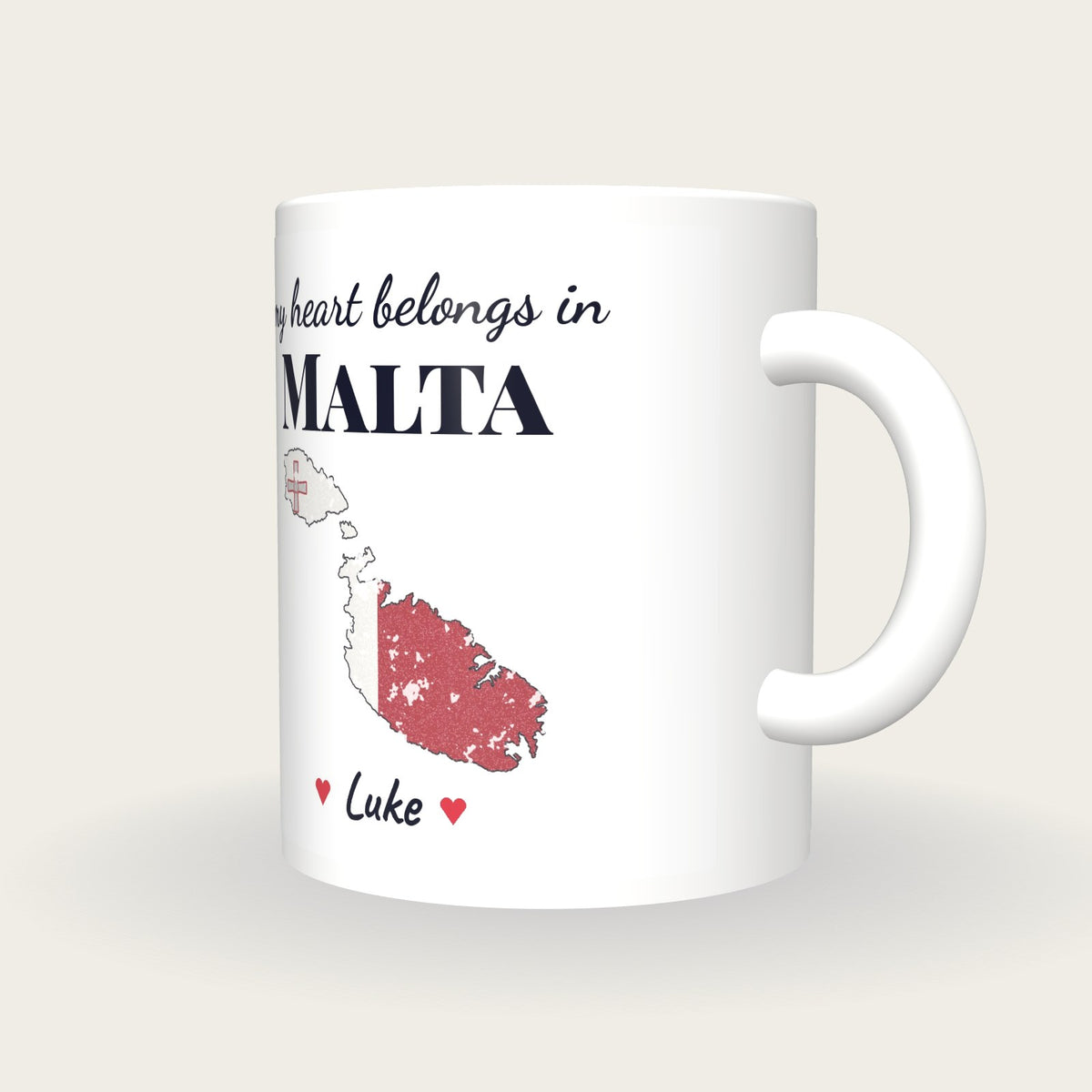 Personalised Malta Map Mug, My Heart Belongs In Malta, three-quarter view