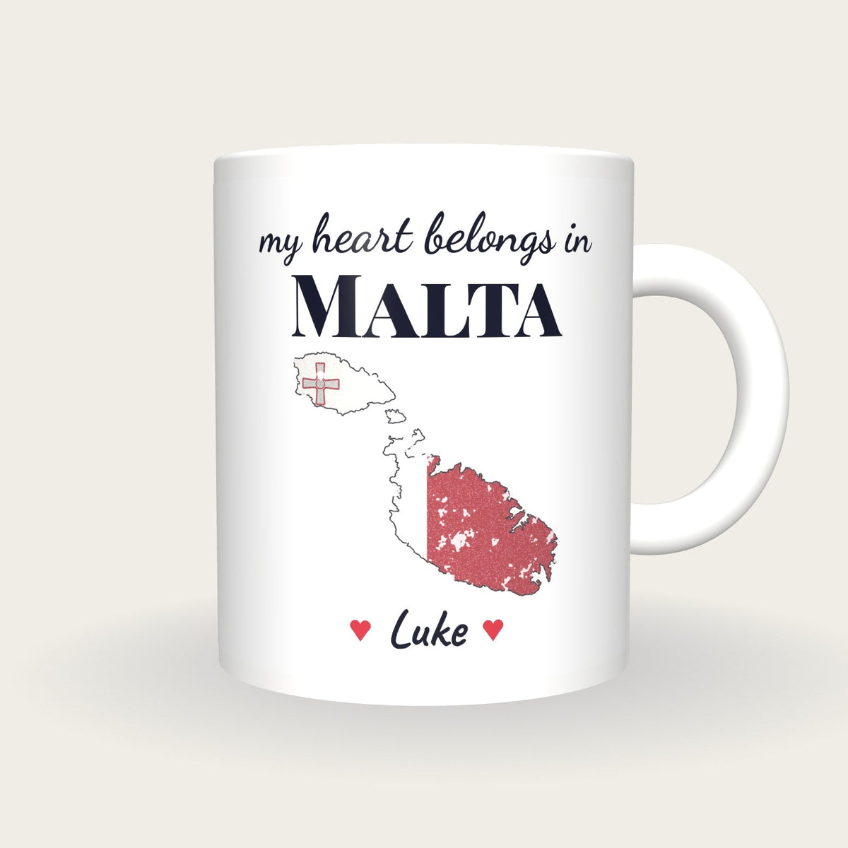 Personalised Malta Map Mug, My Heart Belongs In Malta, front