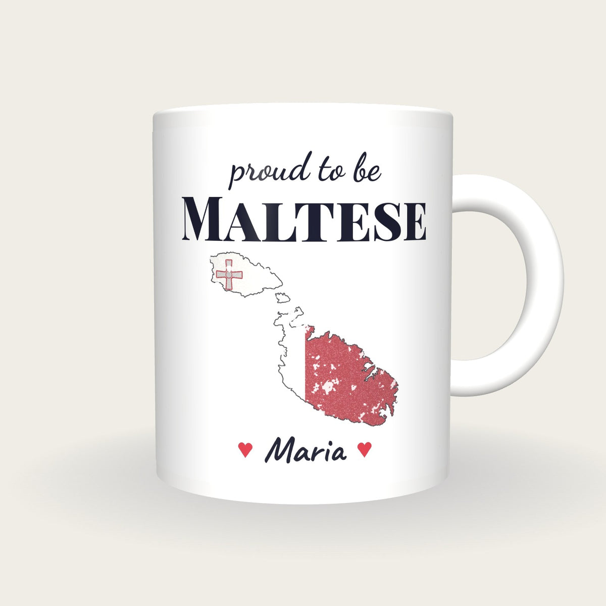 Personalised Malta Map Mug, Proud To Be Maltese, front