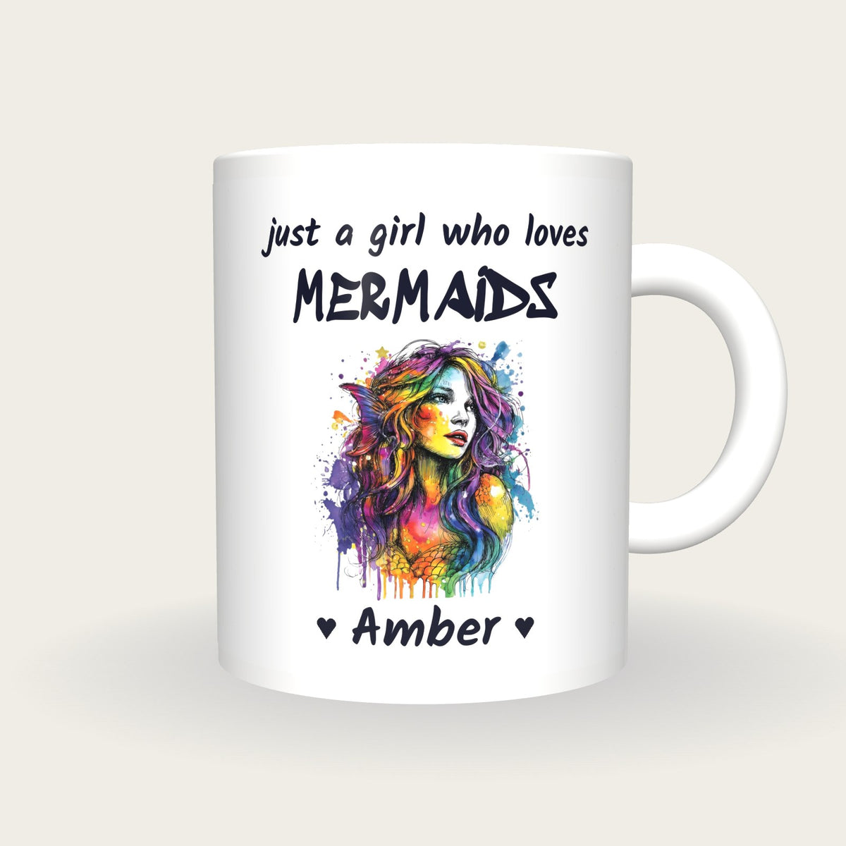Personalised Mermaid Mug, Just A Girl Who Loves Mermaids, front
