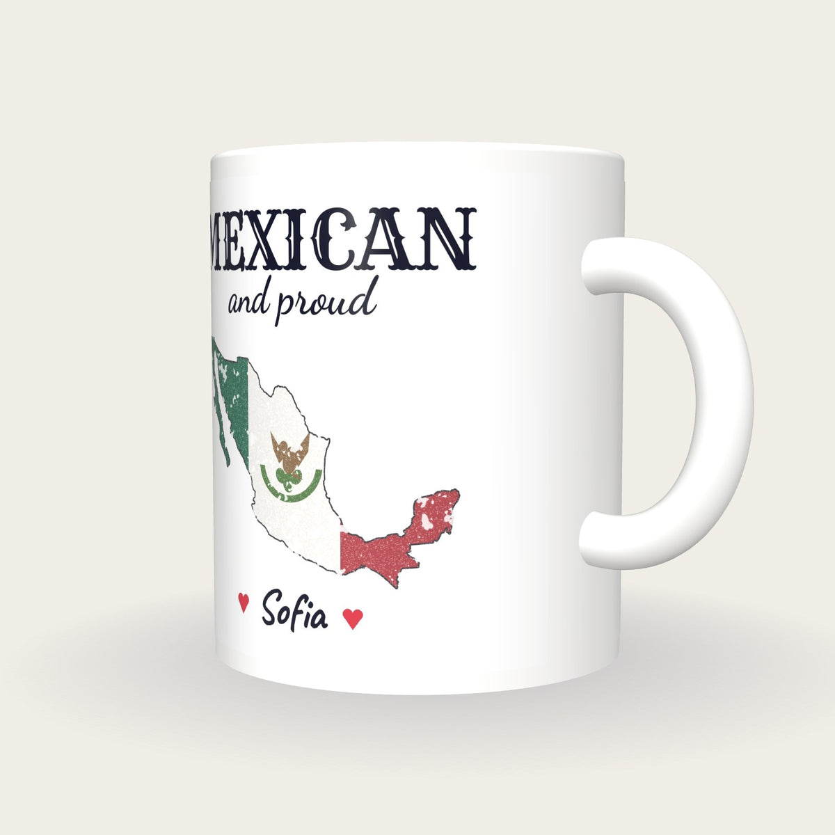 Personalised Mexico Map Mug, Mexican And Proud, three-quarter view