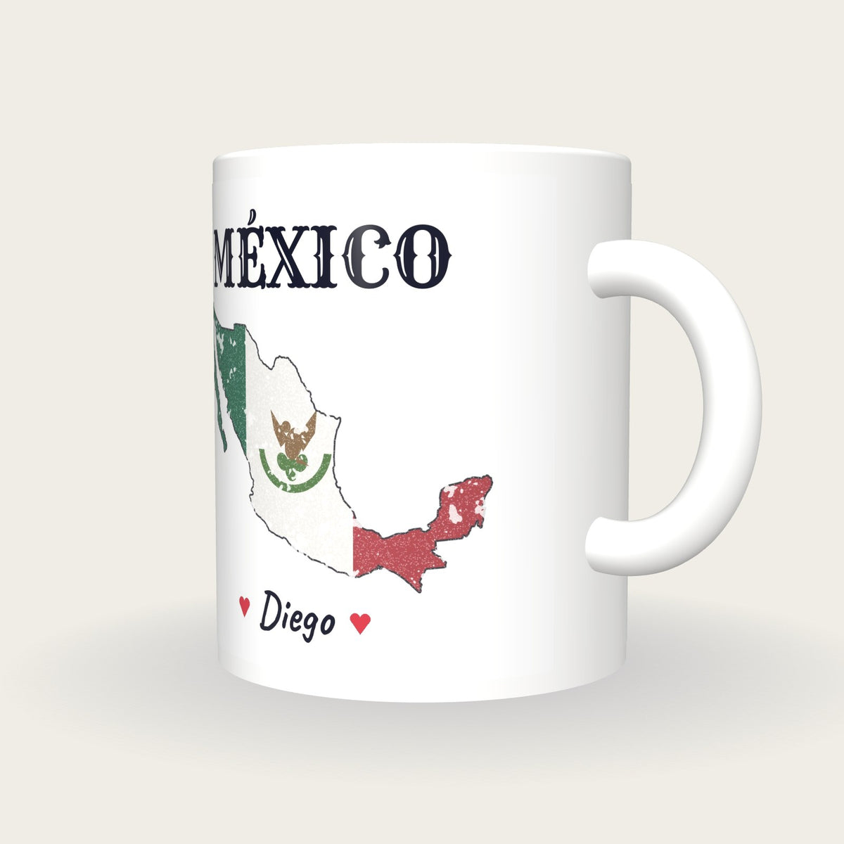 Personalised Mexico Map Mug, México, three-quarter view