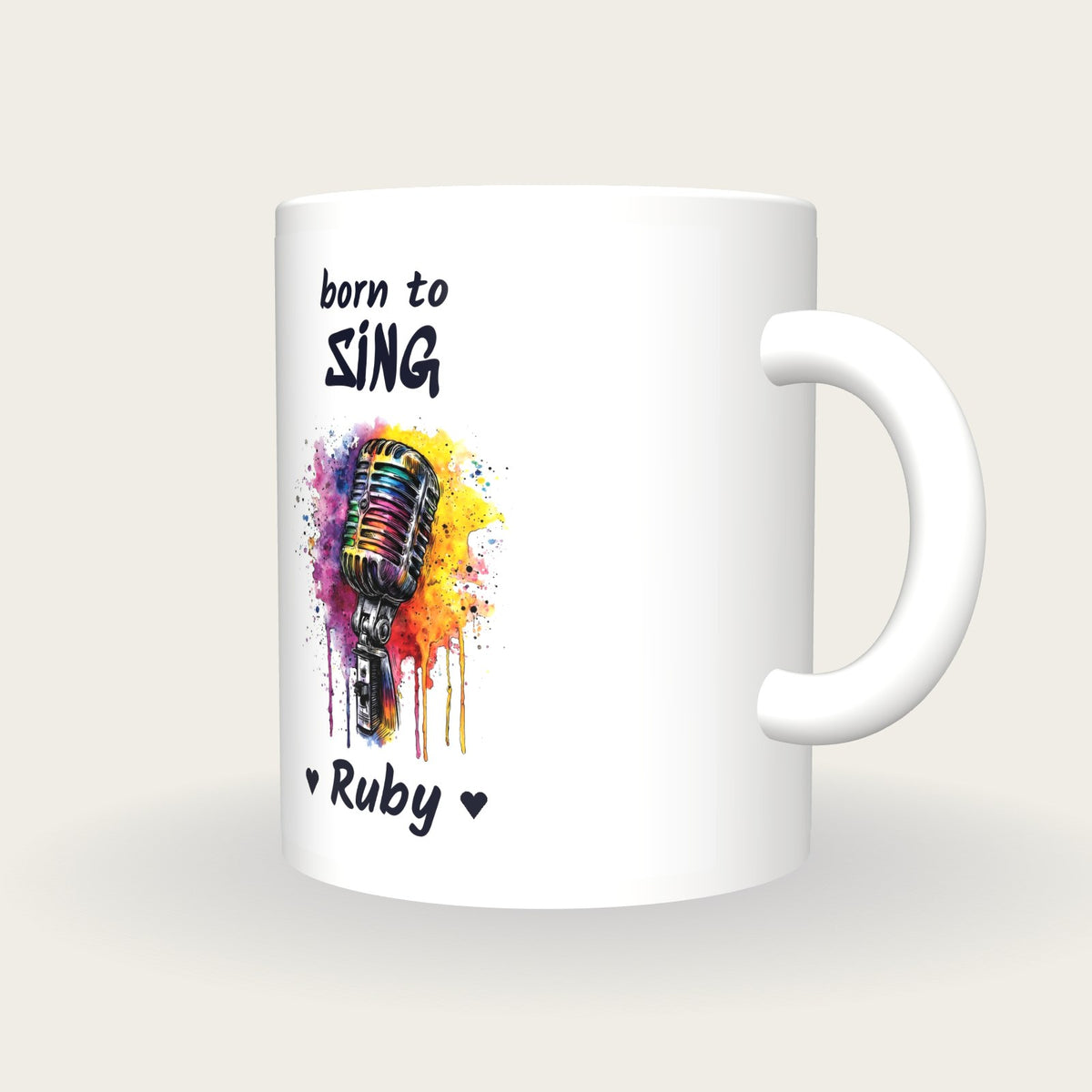 Personalised Microphone Mug, Born To Sing, three-quarter view