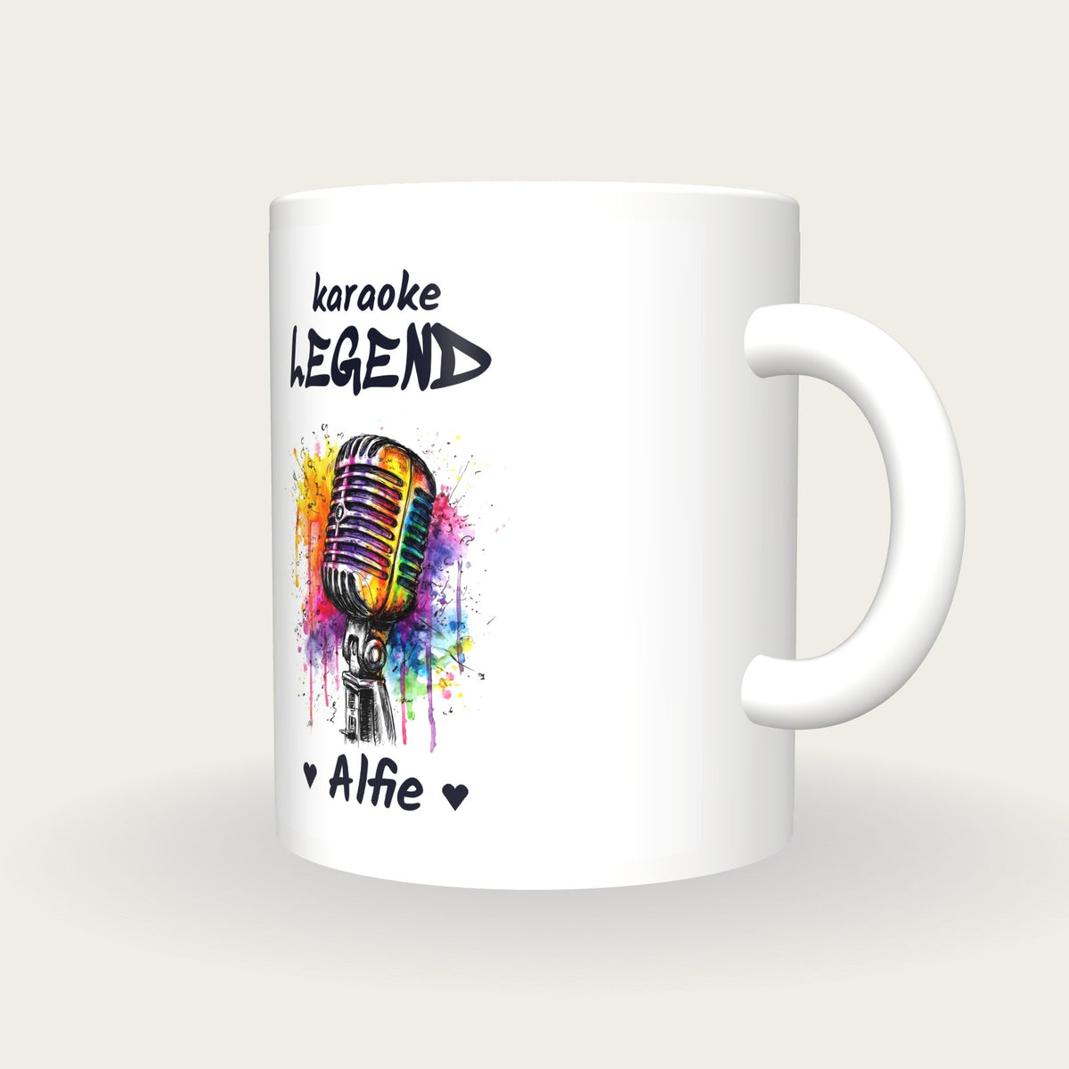 Personalised Microphone Mug, Karaoke Legend, three-quarter view