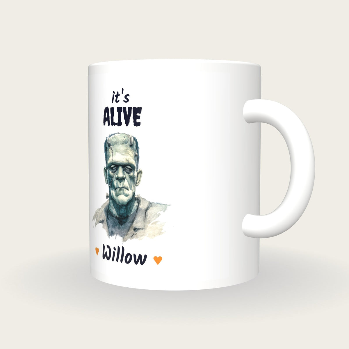 Personalised Monster Mug, It's Alive, three-quarter view