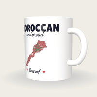 Personalised Morocco Map Mug, Moroccan And Proud, three-quarter view