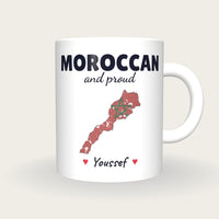 Personalised Morocco Map Mug, Moroccan And Proud, front