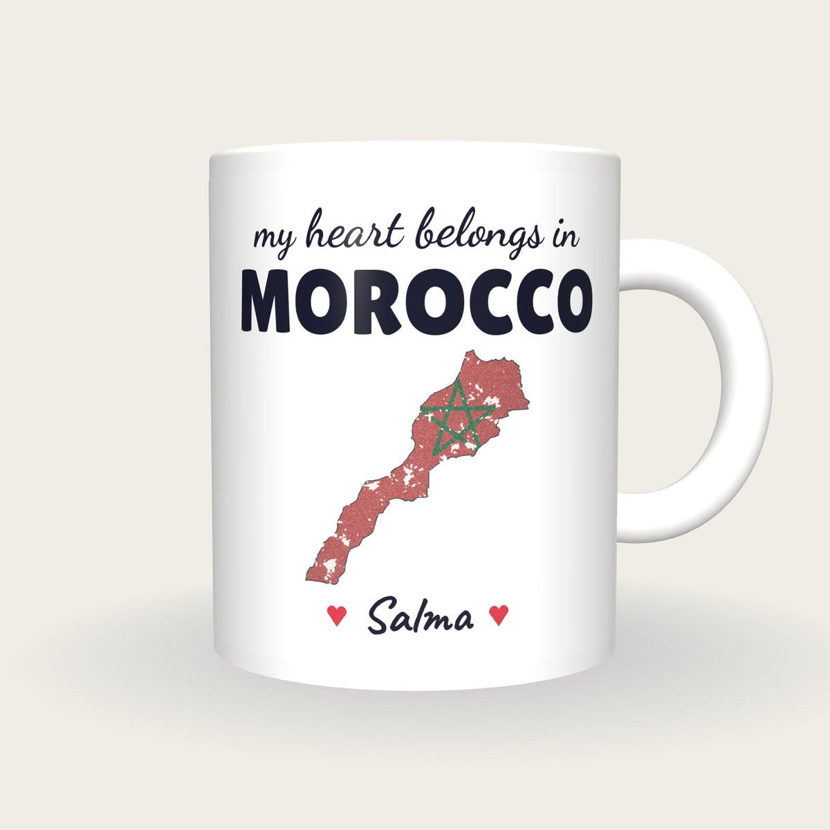 Personalised Morocco Map Mug, My Heart Belongs In Morocco, front