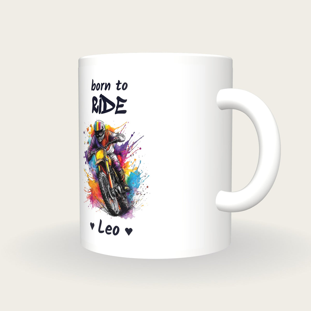 Personalised Motorbike Mug, Born To Ride, three-quarter view