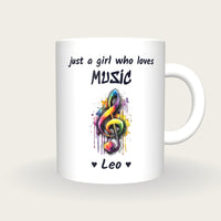 Personalised Music Note Mug, Just A Girl Who Loves Music, front