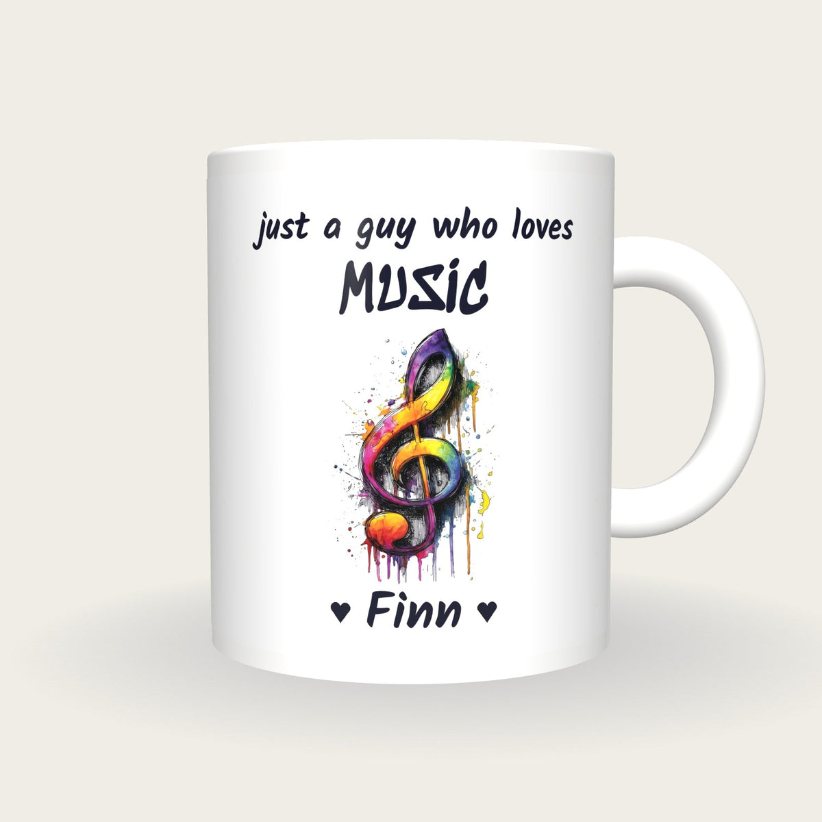 Personalised Music Note Mug, Just A Guy Who Loves Music, front