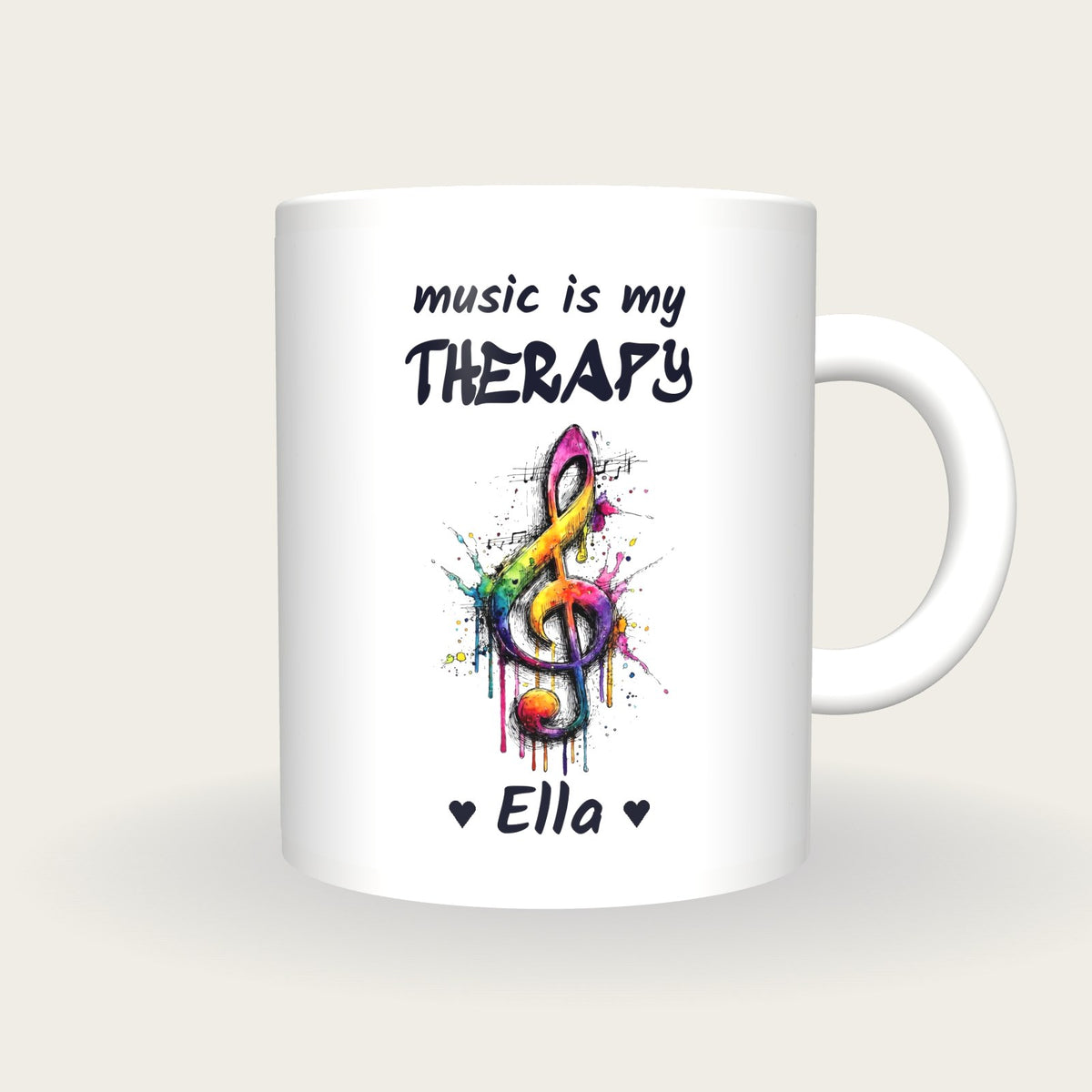 Personalised Music Note Mug, Music Is My Therapy, front