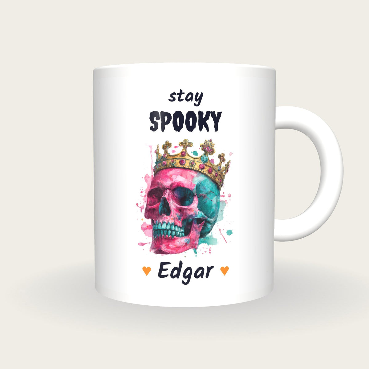 Personalised Neon Crowned Skull Mug, Stay Spooky, front