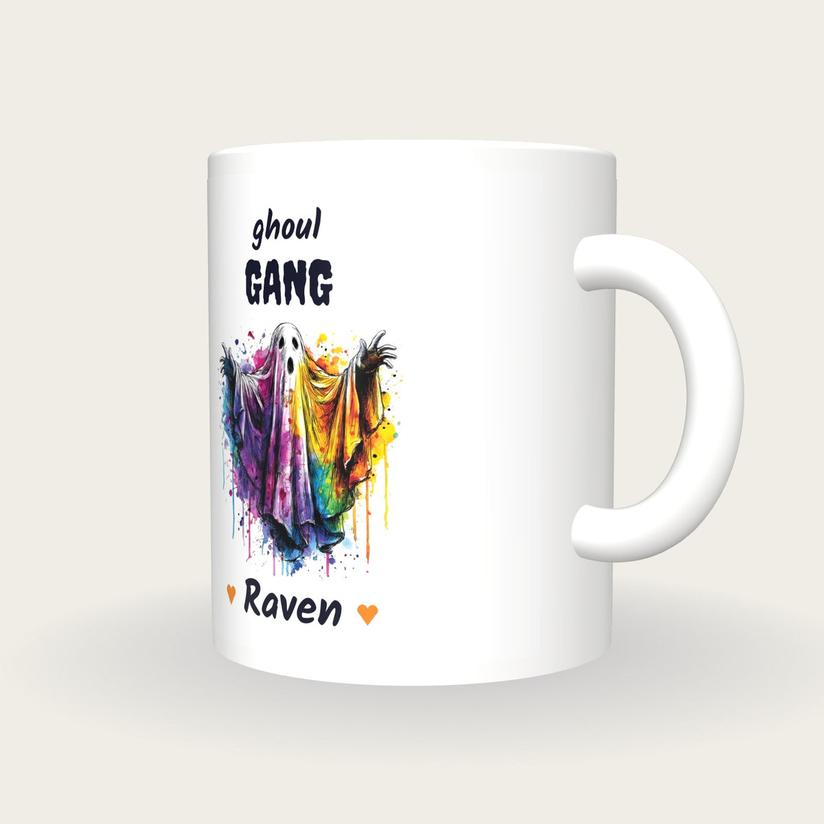 Personalised Neon Ghost Mug, Ghoul Gang, three-quarter view