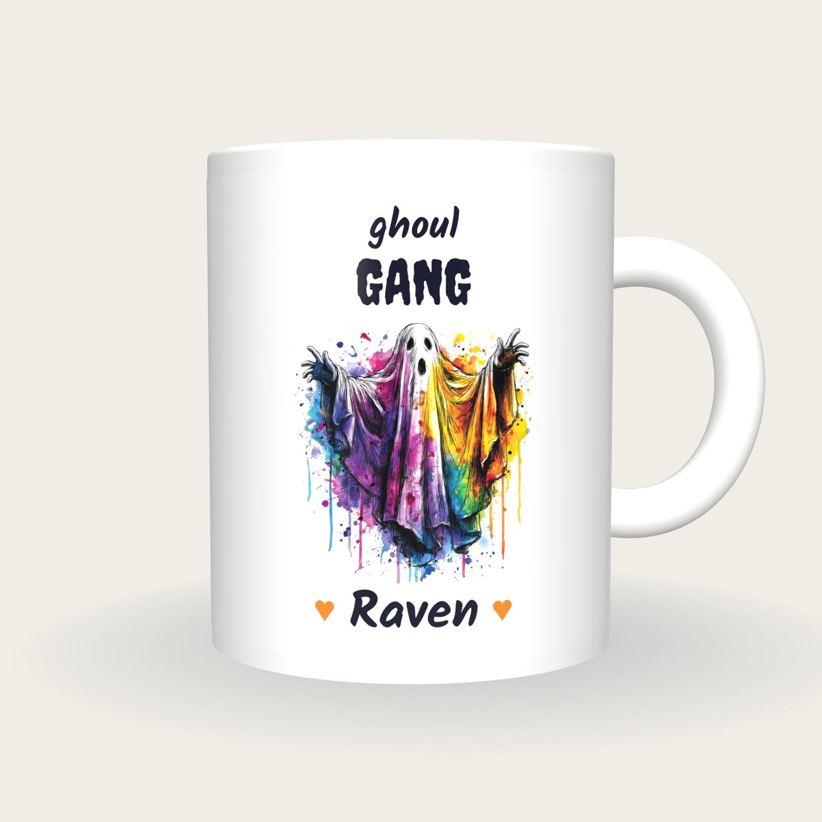 Personalised Neon Ghost Mug, Ghoul Gang, front