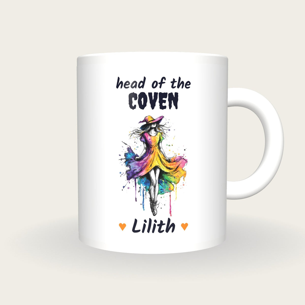 Personalised Neon Witch Mug, Head Of The Coven, front