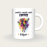 Personalised Neon Zombie Mug, Zombie Mode Until Coffee, front