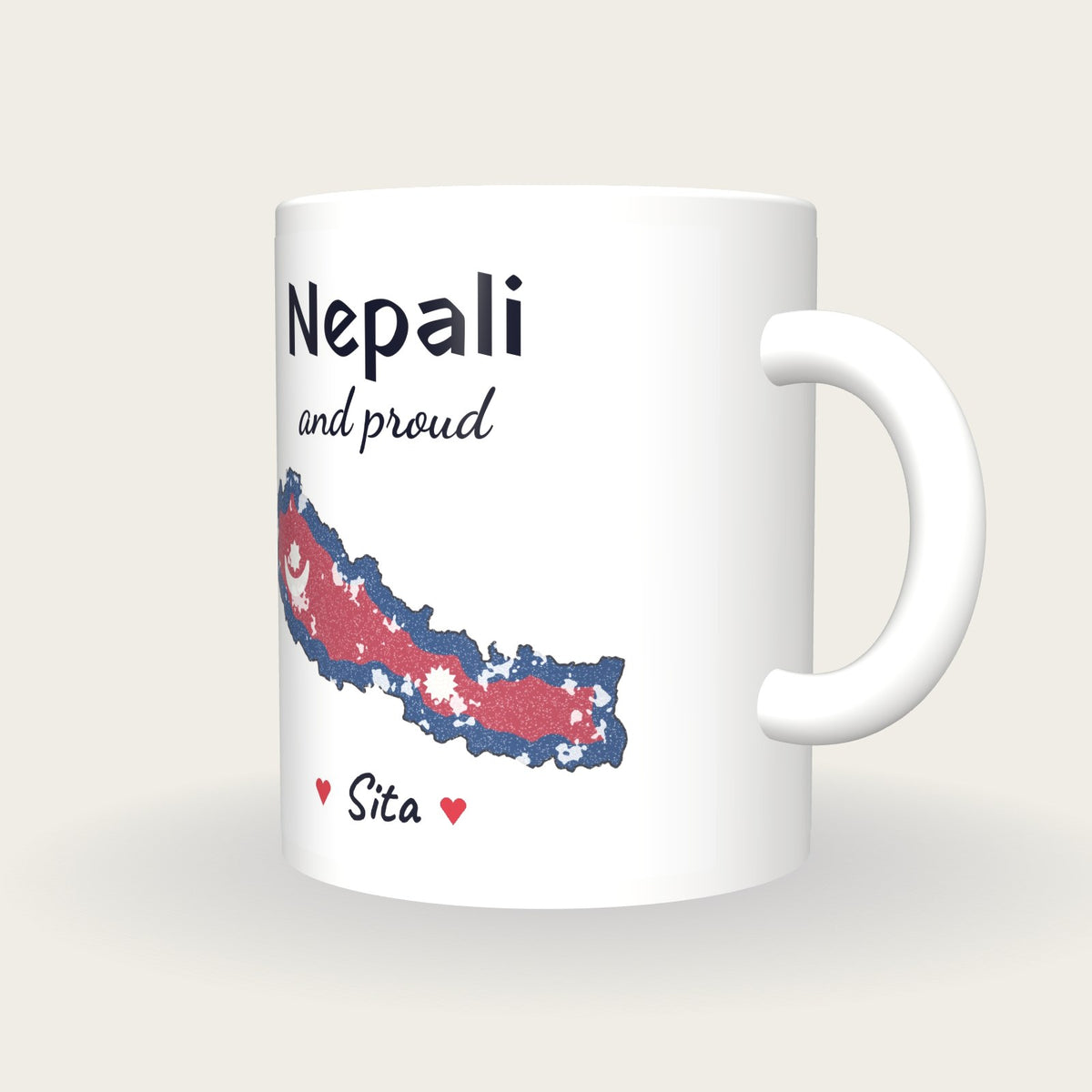 Personalised Nepal Map Mug, Nepali And Proud, three-quarter view