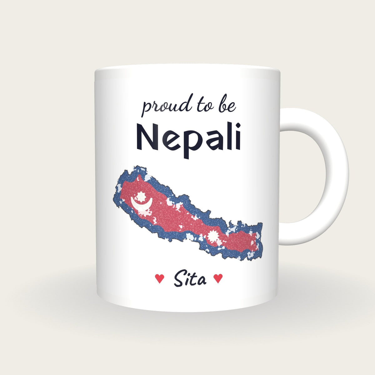 Personalised Nepal Map Mug, Proud To Be Nepali, front