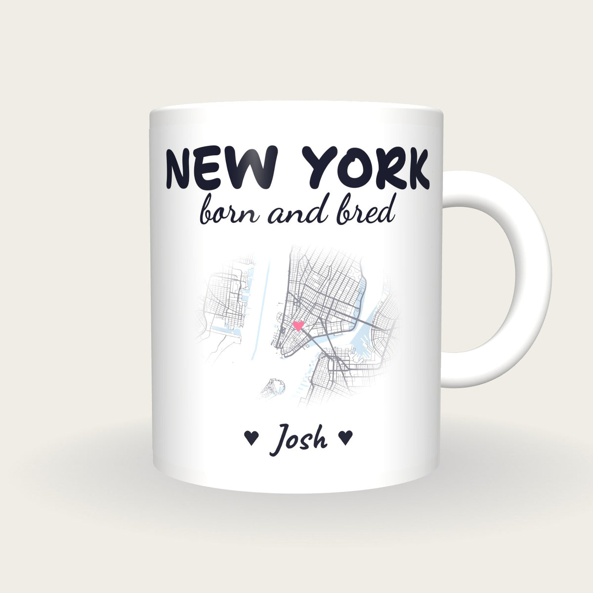 Personalised New York Map Mug, New York Born And Bred, front