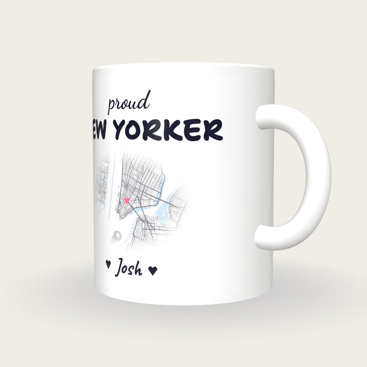 Personalised New York Map Mug, Proud New Yorker, three-quarter view