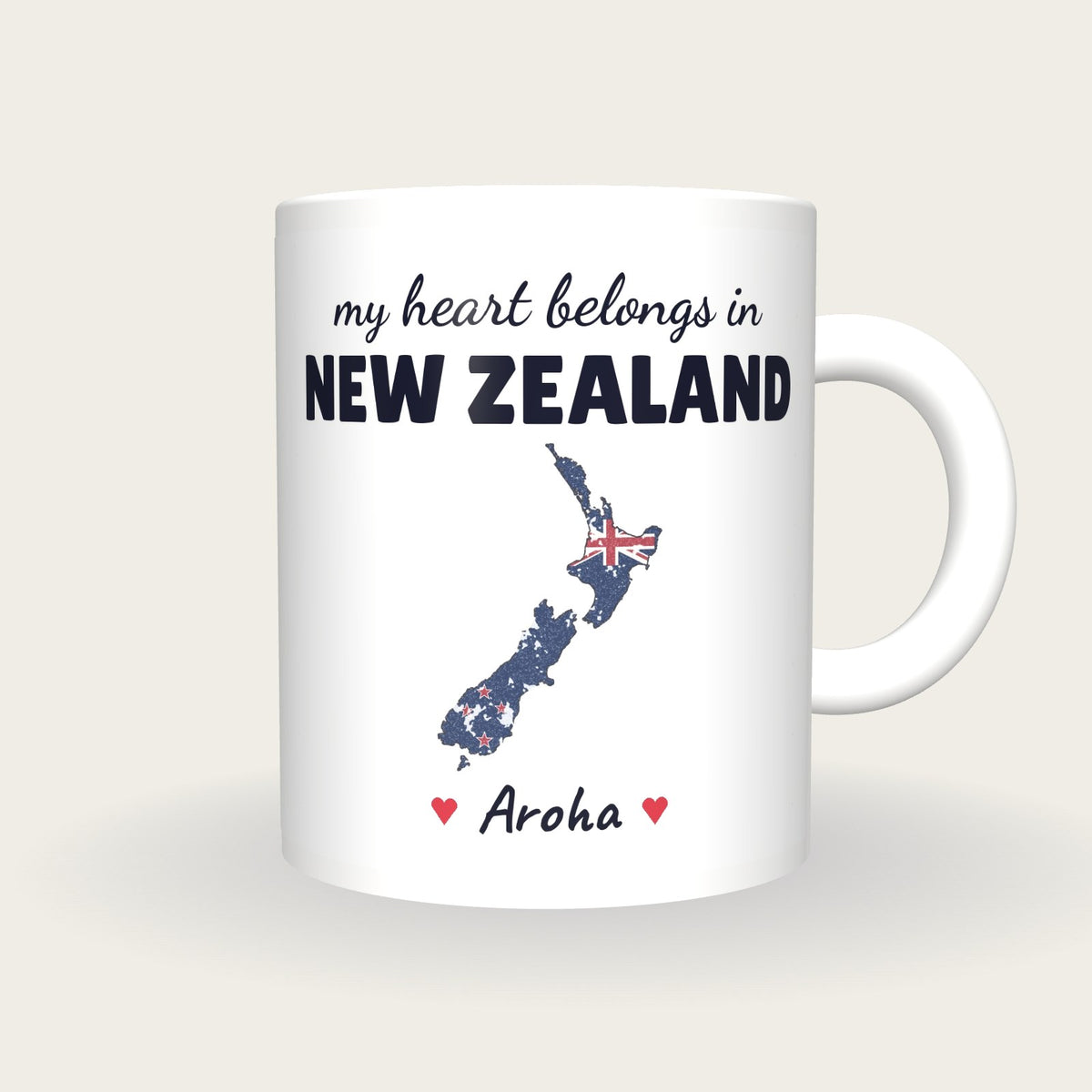 Personalised New Zealand Map Mug, My Heart Belongs In New Zealand, front
