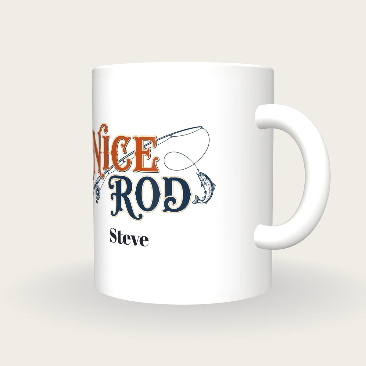Personalised Nice Rod Fishing Mug, three-quarter view