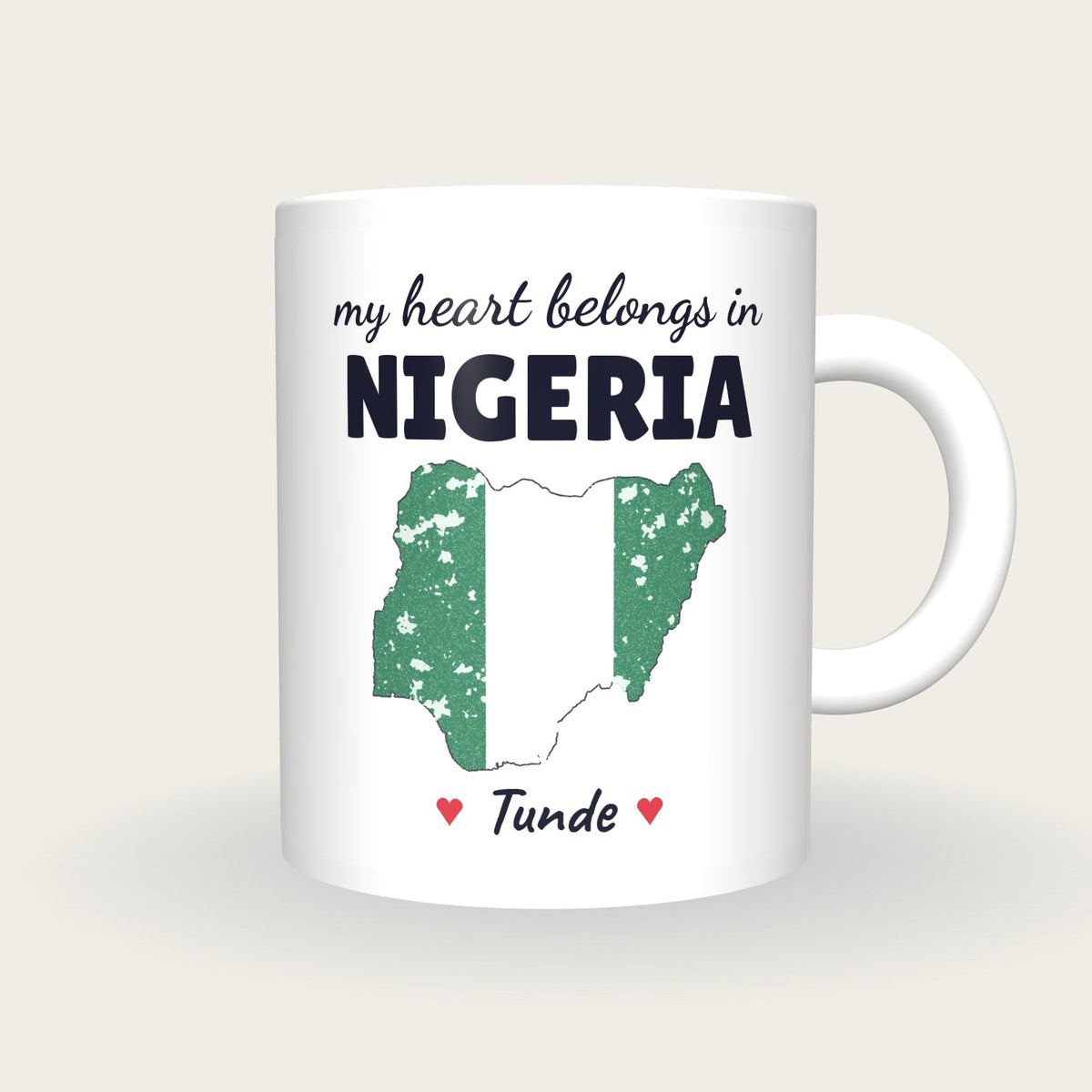 Personalised Nigeria Map Mug, My Heart Belongs In Nigeria, front